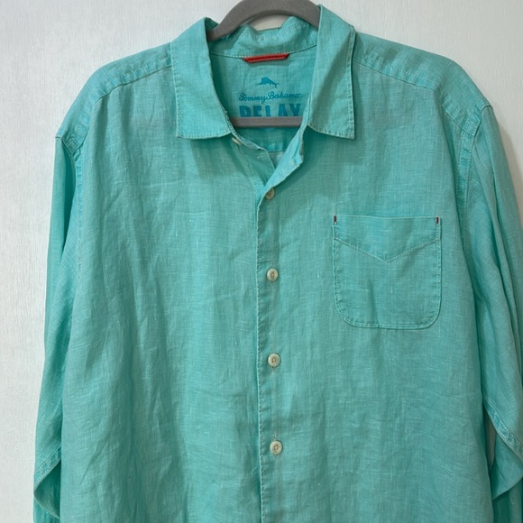 TOMMY BAHAMA MEN RELAX FIT DRESS BUTTON UP SHIRT 100 % LINEN TURQUOISE Sz XL - Picture 3 of 11